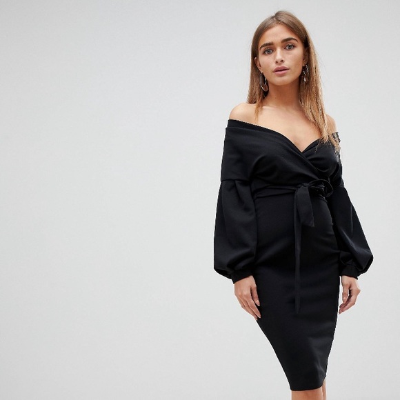 boohoo black midi dress
